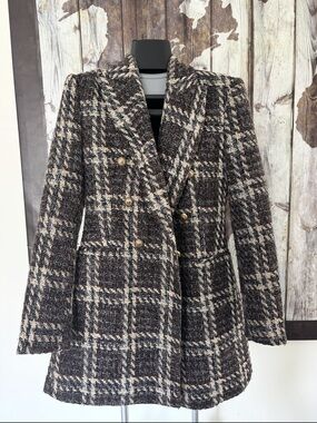 Double-Breasted Women's Coat - Brown/Beige